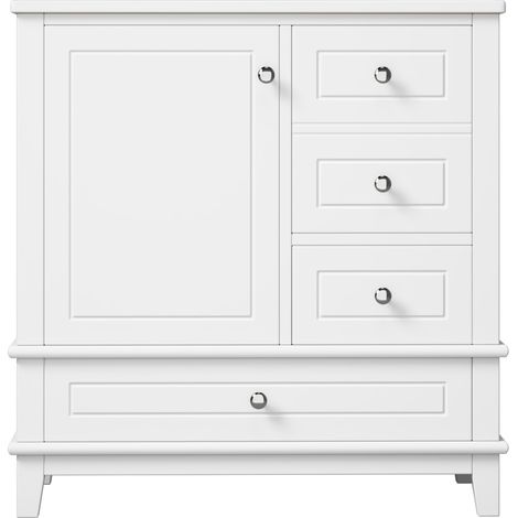 Mueble de baño 81 cm blanco brillo con lavabo de cerámica, 3 cajones y puerta con estantes (1/5)