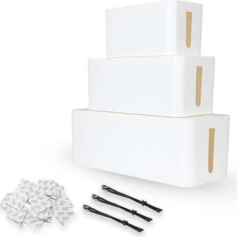 ZOLGINAH Lot de 3 Boîtes Cache Câbles, Organisateur de câbles, Boîte de Rangement pour Câbles en Plastique Garder les Câble Electriques, Multiprise Bien Rangés, Blanc (1/5)