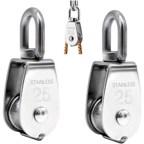 Lot de 2 Poulie de Levage, Poulie Simple en Acier Inoxydable 304 Poulie Simple M25 Charge 150kg (1/5)