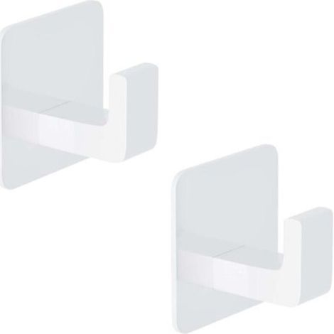 Ganci adesivi da parete, non necessitano di foratura, in alluminio – Set da 2, bianchi, ideali per asciugamani e vestiti – Cucina, bagno (1/4)