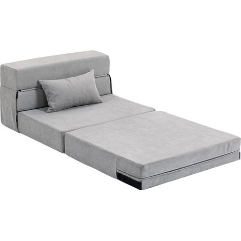 Canapé de sol, canapé rembourré, convertible en matelas, mousse, coussins, gris clair (1/5)