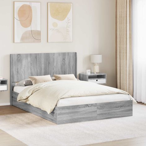 vidaXL Estructura de cama con almacenamiento y cabecero Sonoma gris (1/5)