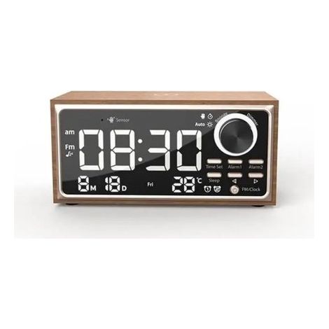 Radio despertador doble estilo retro vintage，Carga inalámbrica rápida de 15 W，Pantalla LED，Atenuación automática (1/5)