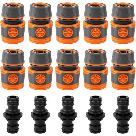 Embout Tuyau Arrosage, 10 Pièces 1/2 Pouce Extension rapide du tuyau Kit de Raccord Tuyau d'Arrosage Avec 5 Pièces connecteur pour début et Fin de Tuyau Necessaire Darrosage (1/5)