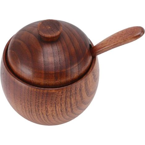 Pot à épices en bois, sucrier, boîte à sel, récipient de rangement pour épices avec couvercle cuillère, ustensile de cuisine (1/5)