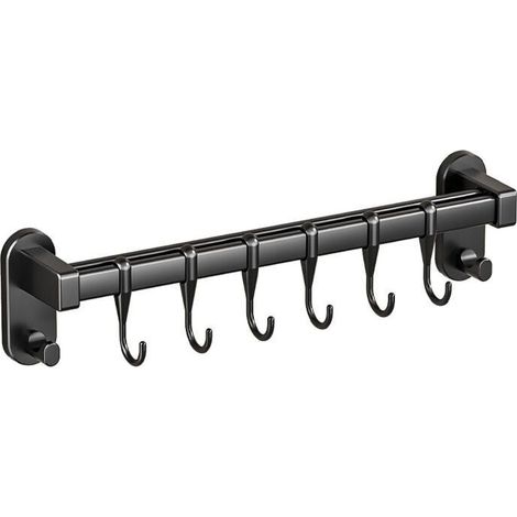 Stainless steel wall-mounted utensil holder with 6 movable hooks for kitchen and bathroom (grey black) (1/4)