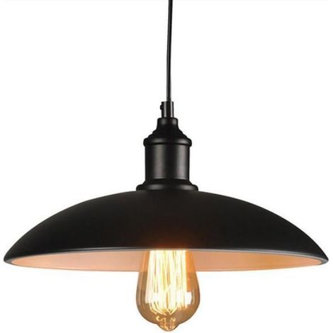 1 x Lustre Suspension Rétro Luminaire Vintage Style Plafonnier E27 Métal Noir Ø32cm Pour Salle à manger