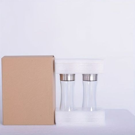Lot de 2 Moulins, Mécanisme Céramique Réglable, Acier Inoxydable, Verre Transparent, Cuisine Table (1/4)