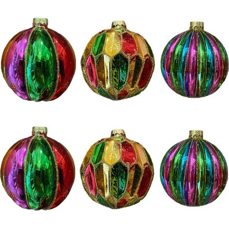 Palline in vetro soffiato multicolor decorazioni per albero di natale addobbi cm8 sfera natalizia set 6 particolari (1/5)