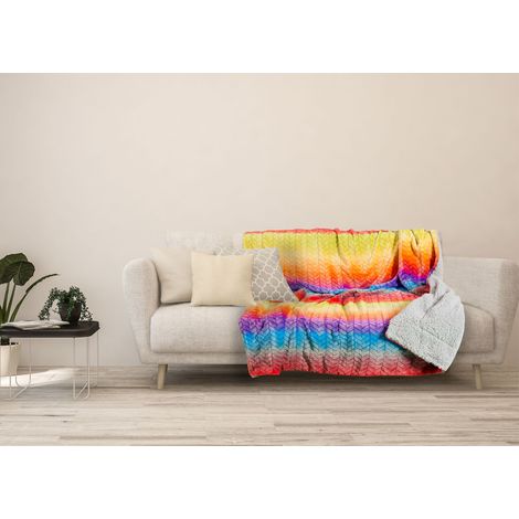 Plaid Coperta Divano Multicolore Retro Agnellato Pelliccia Sherpa Inverno Caldo, misura130x160coloreMulticolore (1/4)