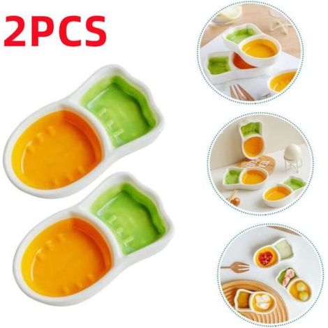 2 pièces bol à tapas céramique, design asymétrique avec 2 compartiments, plat d'assaisonnement pour miel moutarde vinaigre, apéritif et collation