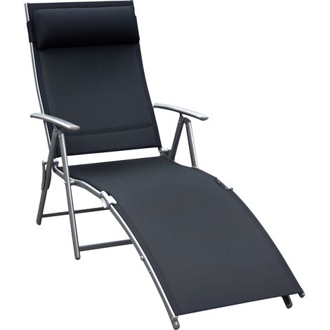 Sonnenliege klappbar Strandliege mit Kissen Liegestuhl mit 7-Fach verstellbare Rückenlehne Gartenliege Relaxliege Gartenstuhl bis 165 kg belastbar, für Garten Urlaub Outdoor, Schwarz