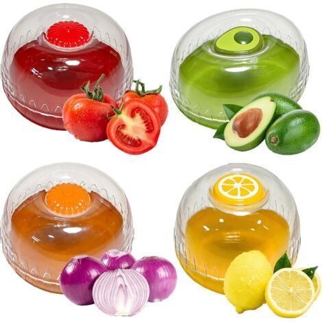 4PCS Boîtes De Stockage De Fruits Et Légumes, Boîtes De Conservation Réutilisables En Plastique Réfrigérateur, Oignons, Avocat, Tomates Et Citron, Couvercle En (1/5)