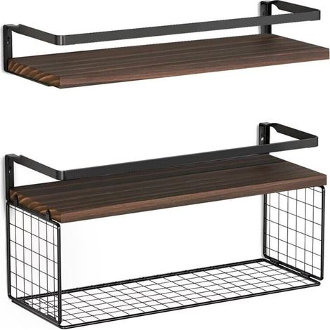 Shower shelf and storage, Floating shelves with wire storage basket, Bathroom shelves above toilet with protective metal railing (1/5)