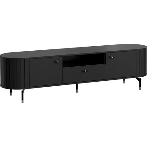 Mueble TV Novmono 104, Negro, Número de puertas: 2, Número de cajones: 1, 181x49x40cm (1/4)