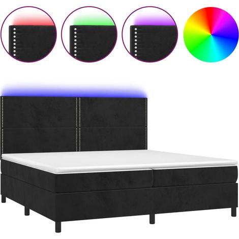 Lit double  Lit adulte  Sommier à lattes de lit matelas et LED Noir 200x200 cm Velours