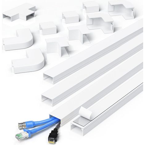 Goulotte Passe-Câbles, 4M Cache Câbles pour Fils au Mur, Cache Fil Electrique Peut Se Peindre, Découpables, Autocollant - 4 x 24mm(Largeur) x 14mm(Hauteur) x 1M(Longueurs) - Blanc (1/5)