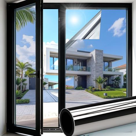 Lámina de privacidad para ventanas de 44,5 x 200 cm, efecto espejo unidireccional, pantalla de privacidad, protección contra el calor y los rayos UV, protección solar, color plata