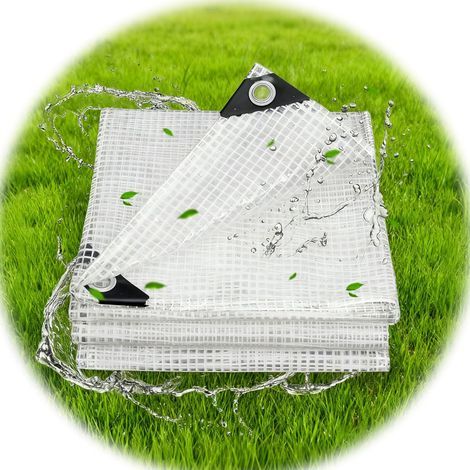 Bâche imperméable - 6 x 9,1 m - Bâche imperméable - 140 g/m² - Transparente - Avec bords renforcés pour l'extérieur - Bâche imperméable - Résistant aux UV (blanc) (1/5)