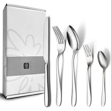 Couverts de Table 60 Pièces, Service Complet pour 12 Couteau Fourchette Cuillère, Finition Polie Brillante, Acier Inoxydable, Lavable au Lave-Vaisselle, Maison Cuisine Restaurant (1/5)