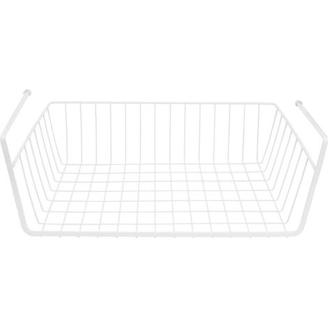 Panier en fil métallique sous étagère, panier de rangement suspendu, panier multifonctionnel entièrement métallique sous étagère, panier de rangement coulissant pour cuisine (grand blanc). (1/5)