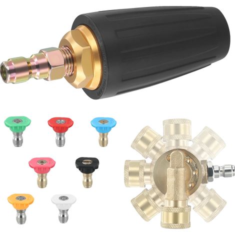 Lanza turbo para hidrolimpiadora, 7 patrones de pulverización, 4000 PSI, negra (1/2)