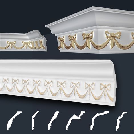 Modanature in stucco oro, EPS Styropor form-fitting, pacchetti economici Marbet Series-B: B-29 oro / 91x156mm, 2 metri / 1 modanatura