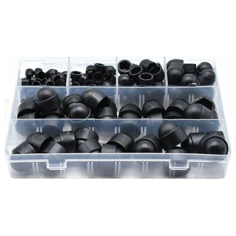 145 pièces PE couvre-boulons Kits d'assortiment d'écrous à capuchon à vis Insérer des capuchons de contre-écrou pour vis Boulons 6 tailles disponibles avec bote de rangement,Le noir