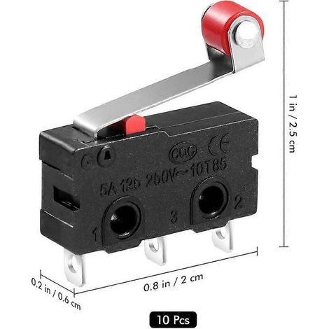 UEETEK Packung mit 10 SPDT-Momentan-Rollhebel-Mikroschaltern 1Ö 1SCH 250V 5A (1/5)