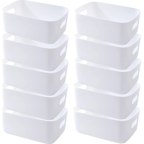 Boite Rangement Plastique,Boite de Rangement,Paniers et Boîtes de Rangement avec Poignées,Bac de Rangement Pour Cuisine,salle de bains,Bureau (Blanc, 20×14.7×7cm/10 Pack)