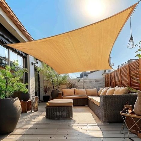 Vela de sombra reforzada de HDPE, malla cuadrada de color beige - color crema - 3,66 x 3,66 metros (1/5)