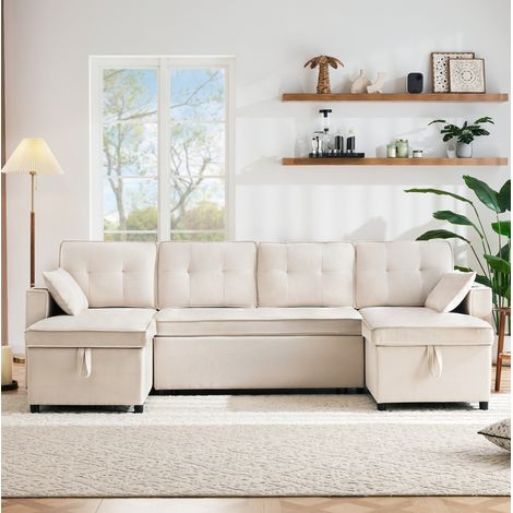 canapé convertible XXL U rangement 270 cm coton beige OKMYHOME (1/5)