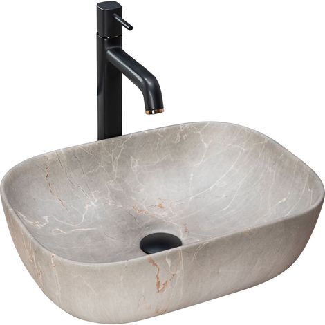 REA – Vasque à poser en céramique sanitaire beige – Longueur 465 mm – Largeur 335 mm – Hauteur 135 mm – Montage à poser (1/5)
