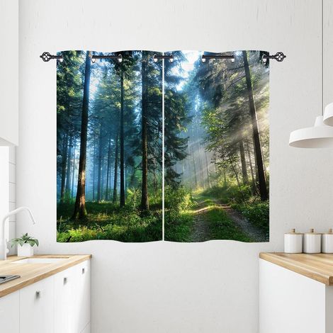 Rideau Occultant Brumeux Jungle Forêt Arbre Rideau Thermique Isolant Draperies Intérieurs Tenture Opaque à Oeillets pour Maison Chambre Salon Fenetre 2 Pièces L 71 x H 138 cm - 71L X 138H cm (2 Pannea (1/5)