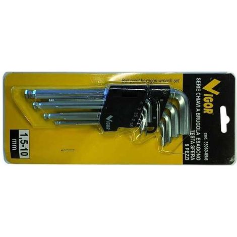 Serie Llaves Allen Vigor Hex T. Esfera 9Pz Soporte 1,5-10 mm