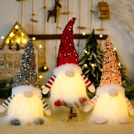 Lichterfüllte 30 cm handgefertigte schwedische Weihnachtsgnome aus Plüsch – Niedliche, leuchtende Innenraum-Dekoration für Weihnachten (1/4)