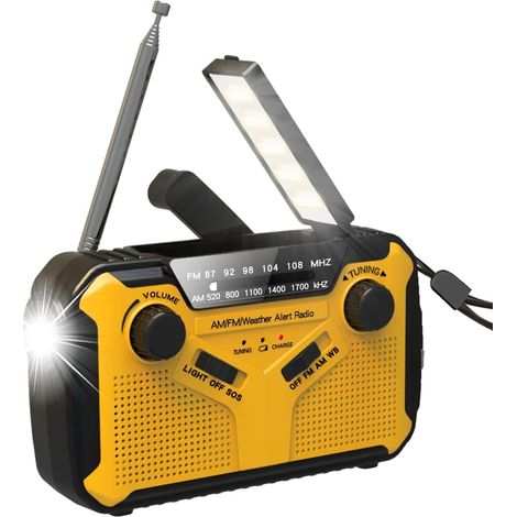 Radio Portable FM/AM(MW)/ WBA,Manivelle/Pile et Secteur/Solar Poste Radio Transistor,Météo Radio Appareil d'urgence avec LED Lampe de Poche et Chargeur de Téléphone,Excellente Réception/Haut-Parleur (1/5)