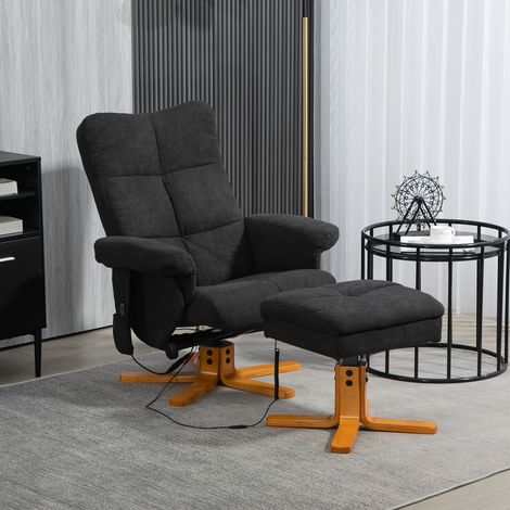 Fauteuil de massage inclinable avec repose-pieds, inclinaison à 145°, polyester, 80 x 86 x 99 cm, noir (1/5)