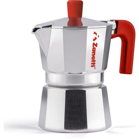 Zanetti, Mama Red Edition, Caffettiera Moka in Alluminio, Macchinetta Caffè 1 Tazza, Moka Espresso con Sistema Anti Goccia, Guarnizione in Silicone, Manico Ergonomico, Colore Rosso