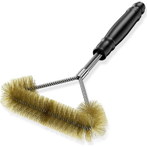 12 pouces/30.5 cm Brosse Barbecue Triangulaire Nettoyage à 360°, Acier INOX BBQ Outilsbrosse pour Grille de Gril avec tête Brosse Triple, pour gaz/Charbon de Bois/électrique Grille, Or (1/5)