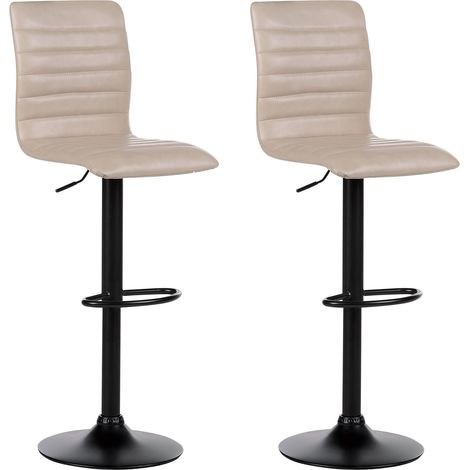 Conjunto de 2 sillas de bar de altura regulable en piel sintética beige claro Lucerna II
