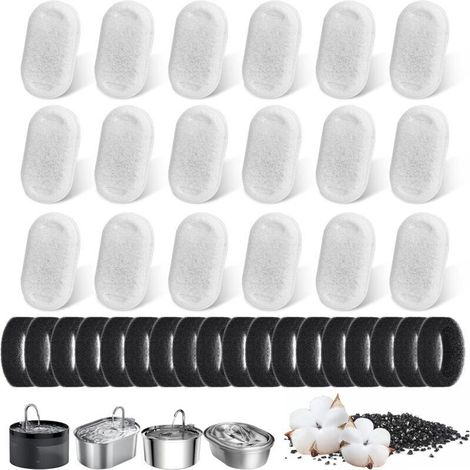 18+18 Pack Cat Water Fountain Filter, Cat Water Fountain Filter, 18 Pieces Activated Carbon Filter + 18 Pieces Foam Sponge for Cat Water Dispenser (1/5)