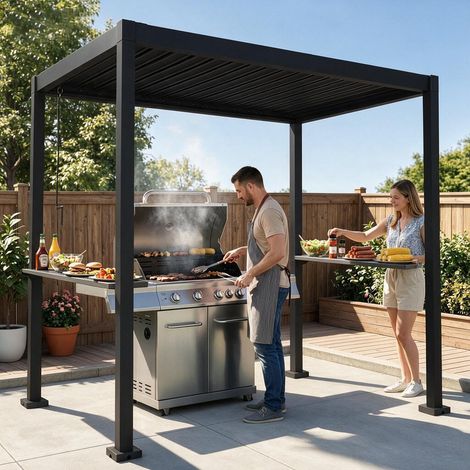 WDWRITTI Gartenpavillon 2,4x1,8m Metall Pergola Pavillon mit lamellendach Grillpavillon Terrassenüberdachung für Terrasse, Deck & Garten, Anthrazit (1/5)
