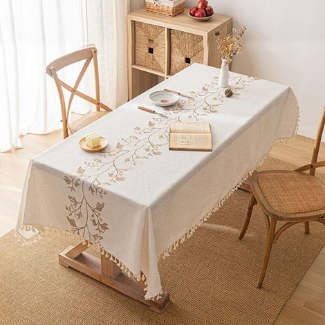Bardusch-Nappe rectangulaire coton/lin beige 90x90 cm, antitache lavable style tassel, jardin/cuisine (1/4)