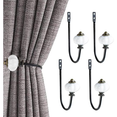 ganchos para cortinas, alzapaños de pared vintage, soportes para cortinas en forma de U, ganchos metálicos para cortinas, alzapaños perforados para sala de estar, dormitorio, baño y cocina (negro) (1/5)