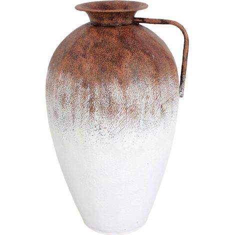 Vaso in metallo bianco e marrone con design vintage