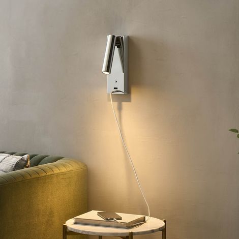Chromfarbene LED-Leseleuchte mit USB-Anschluss integrierter Dimmer - Tofino