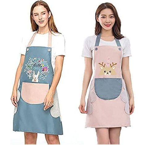 Lot de 2 tabliers de cuisine(bleu et rose) réglables pour homme et femme avec 2 poches pour la maison, le restaurant, l'artisanat, le jardin, le barbecue, l'école, le café (1/5)