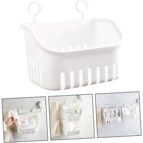 2-teiliger Hängekorb für Badezimmer und Aufbewahrung von Toilettenartikeln, multifunktionaler Badkorb zur Wandmontage, robust und leicht, weiß (1/5)