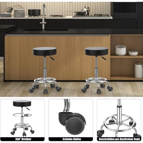 Lot de 2 Fauteuils de Bureau Ergonomiques – Haut Réglable, Cuir PU Noir & Pieds Chromés 200kg de Charge, Roulettes 360° Silencieuses – Idéal Coiffeur, Télétravail & Espaces Pro (Design Moderne & Nett (1/5)